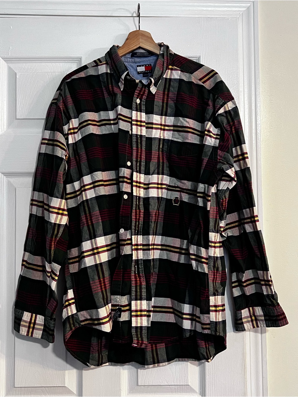 Tommy Hilfiger Green, White & Burgundy Plaid Button-Down Shirt